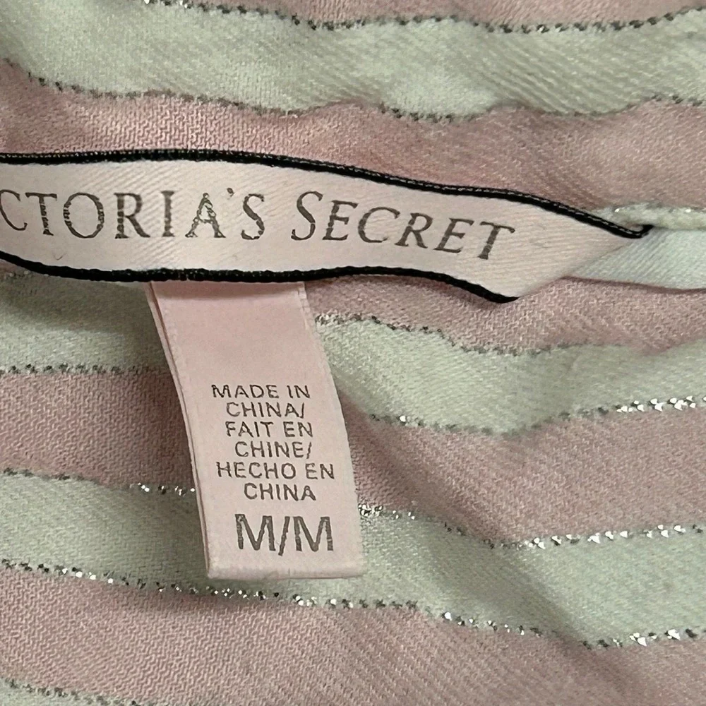 Victoria's Secret Sleep Shirt Womens Size M Pink White Striped Metallic Lounge
